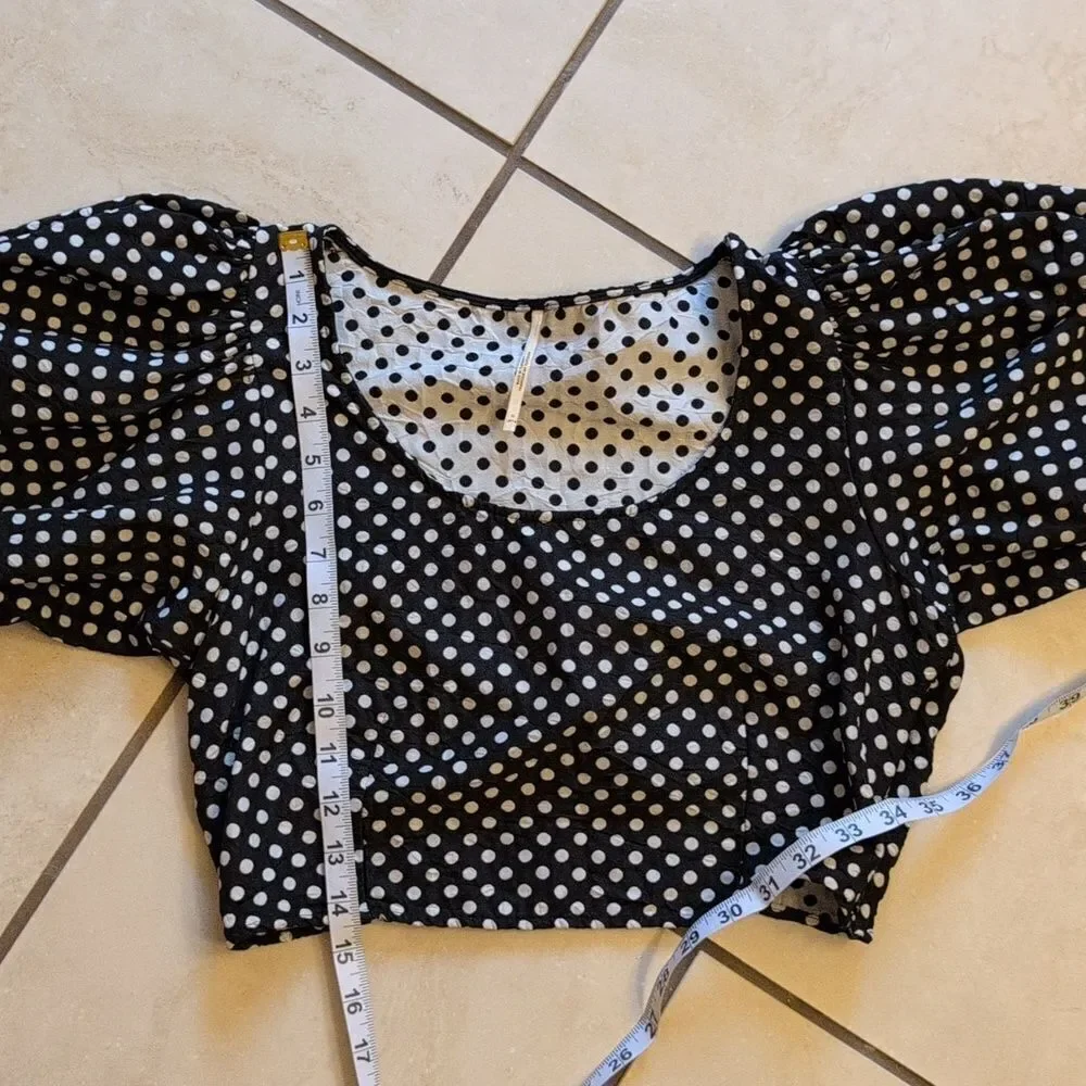 Free People Polka Puff Sleeve Crop Top Black White Size 10 - Picture 10 of 12